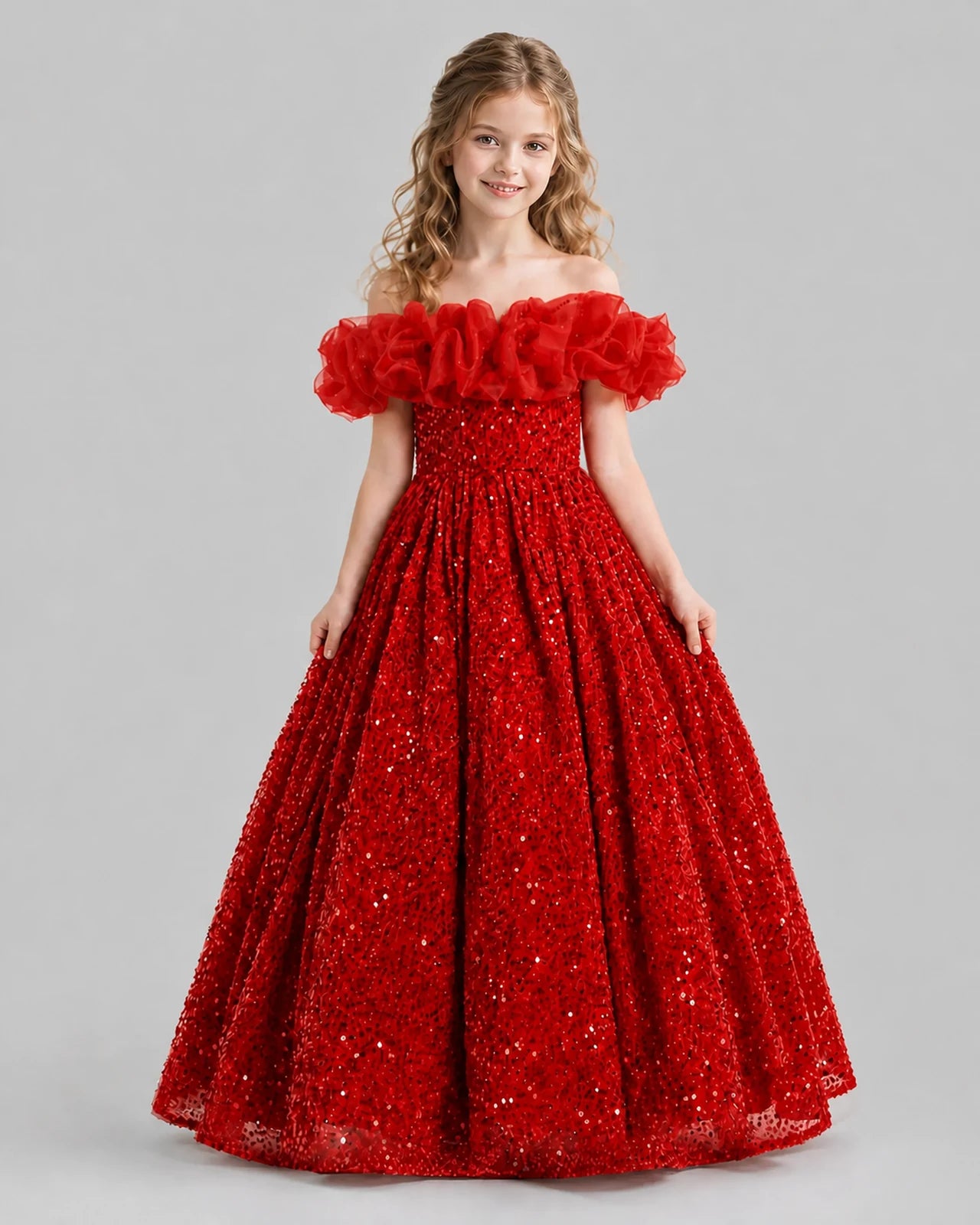 Red Ball Gown Girls Pageant Dresses Front