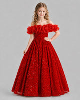 Red Ball Gown Girls Pageant Dresses Pose