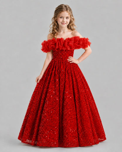 Red Ball Gown Girls Pageant Dresses Pose