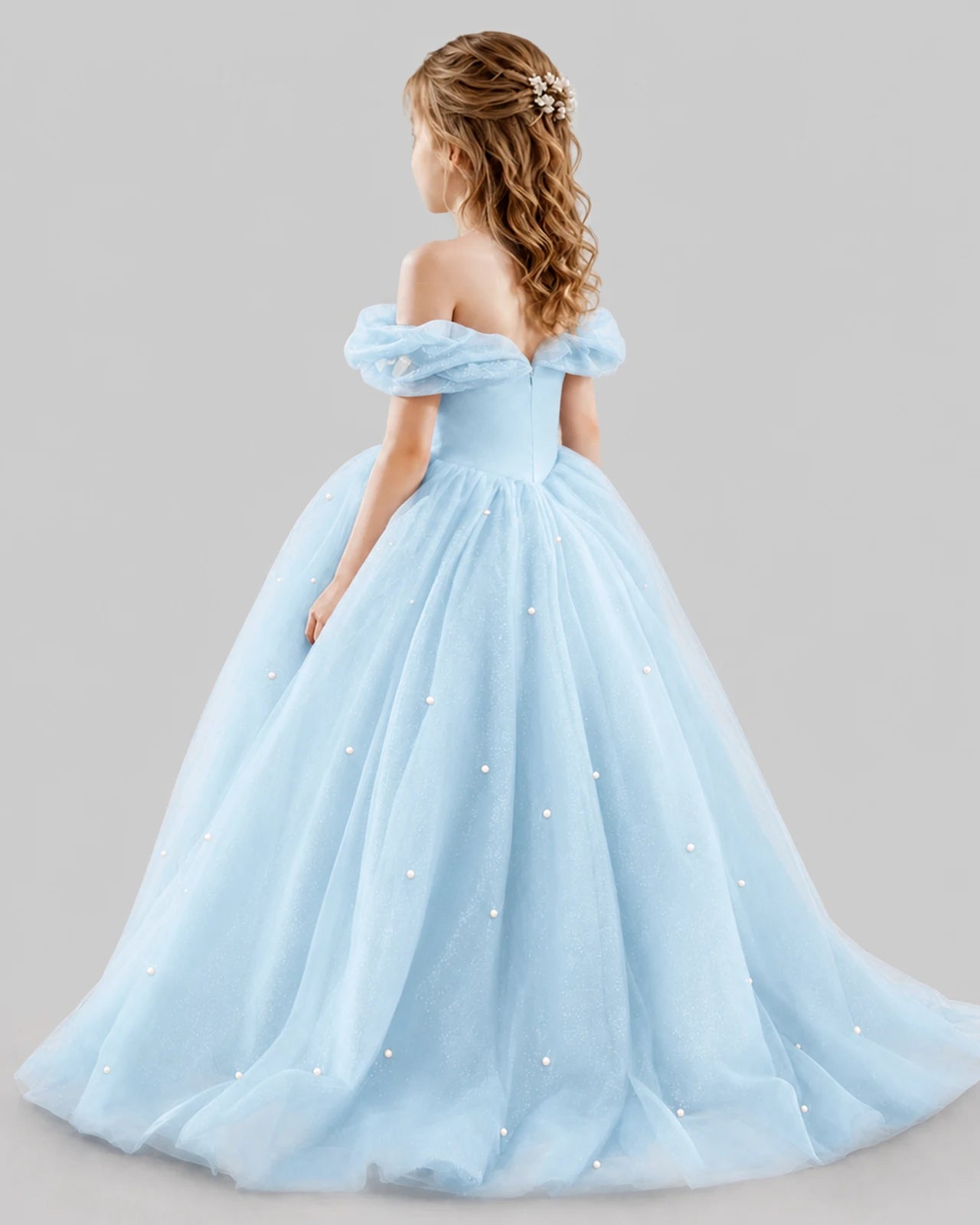 Baby Blue Ball Gown Girls Pageant Dresses Back