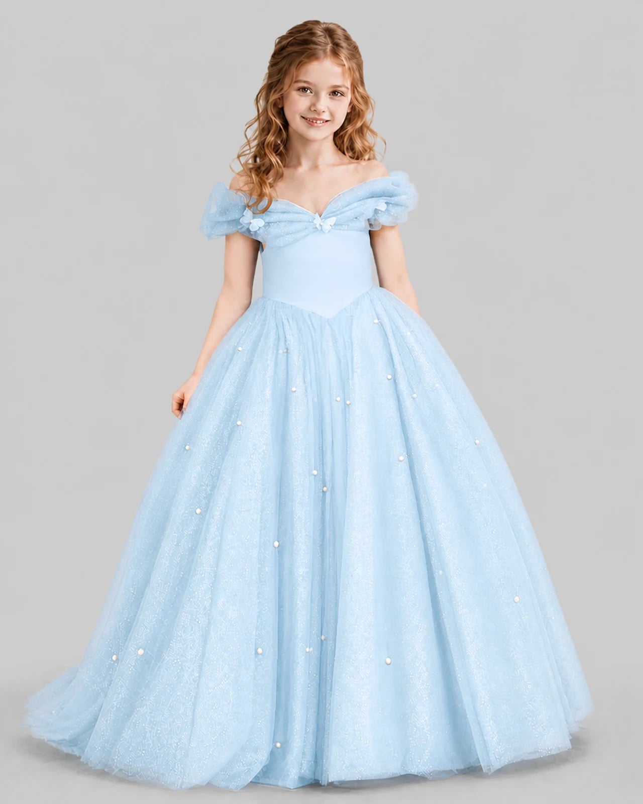 Baby Blue Ball Gown Girls Pageant Dresses Front