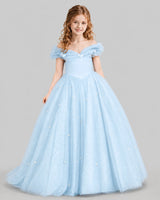 Baby Blue Ball Gown Girls Pageant Dresses Front