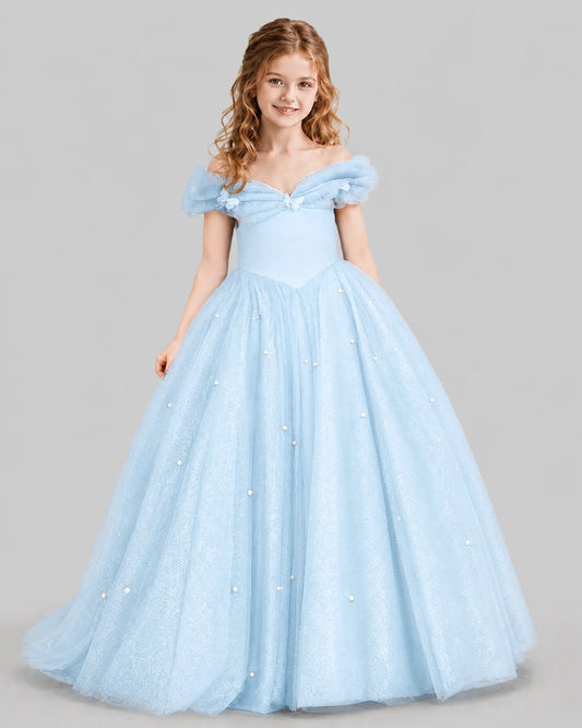 Baby Blue Ball Gown Girls Pageant Dresses Front