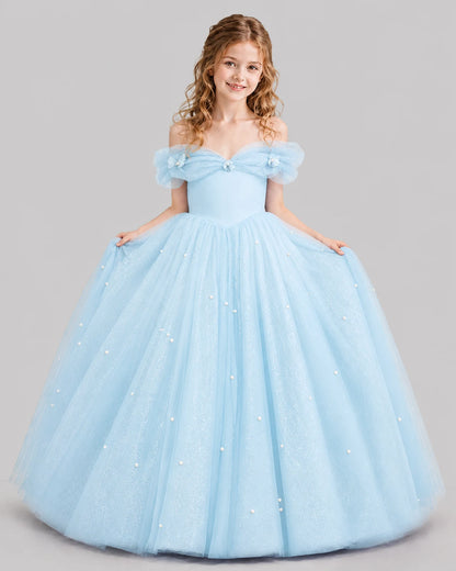 Baby Blue Ball Gown Girls Pageant Dresses Pose