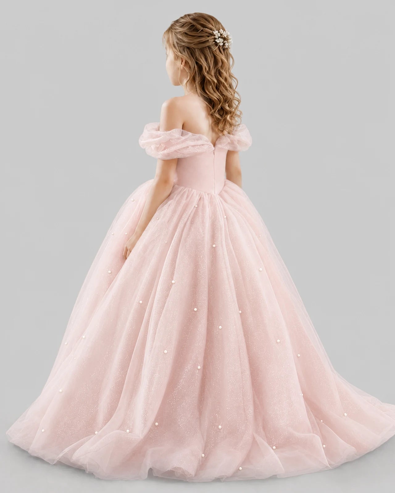 Blush Pink Ball Gown Girls Pageant Dresses Back