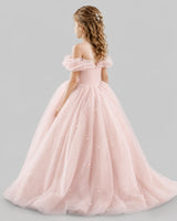 Blush Pink Ball Gown Girls Pageant Dresses Back