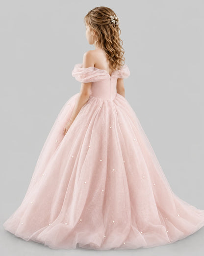 Blush Pink Ball Gown Girls Pageant Dresses Back