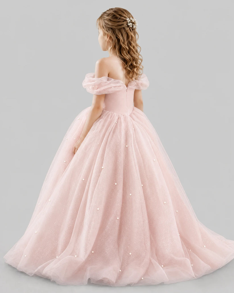 Blush Pink Ball Gown Girls Pageant Dresses Back