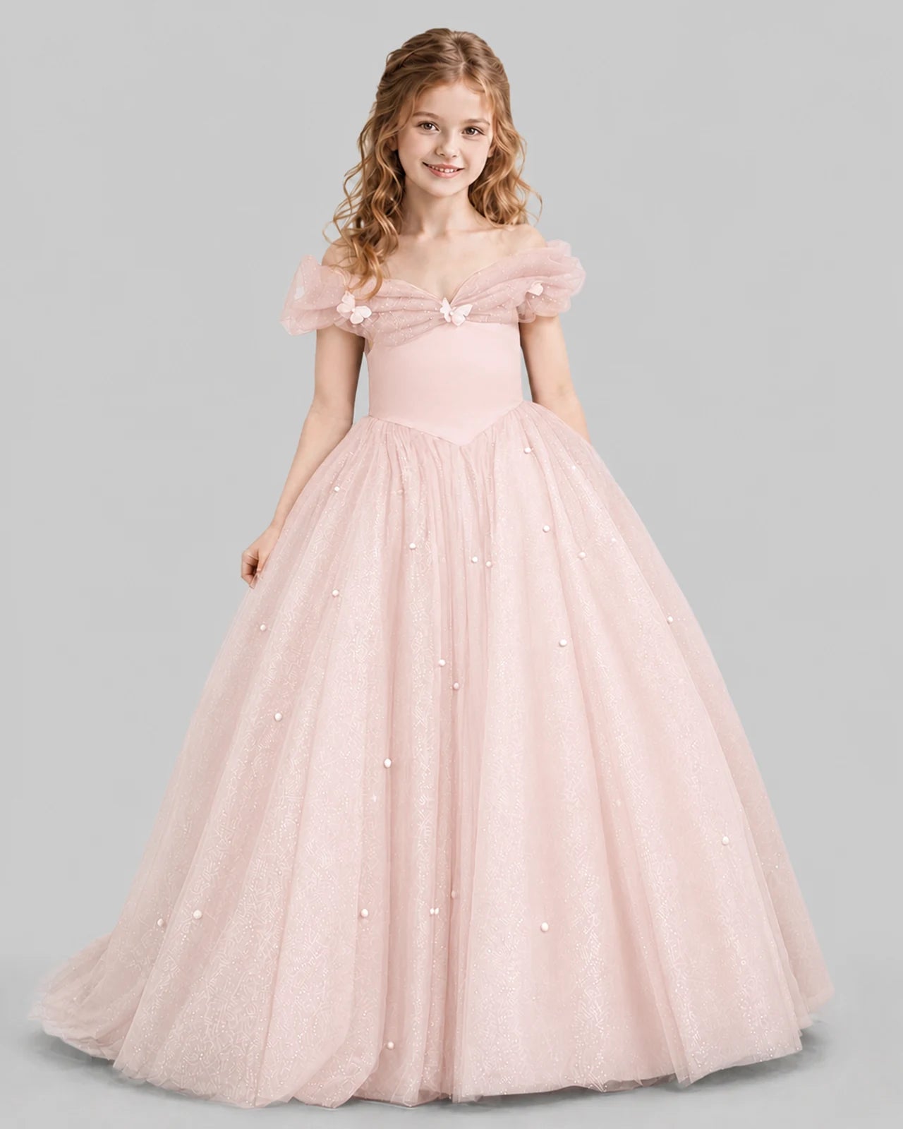 Blush Pink Ball Gown Girls Pageant Dresses Front