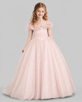 Blush Pink Ball Gown Girls Pageant Dresses Front