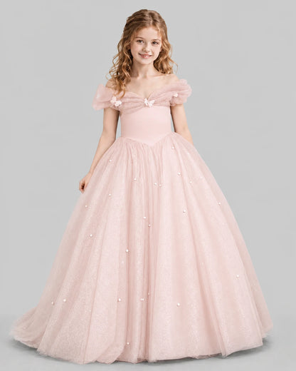 Blush Pink Ball Gown Girls Pageant Dresses Front