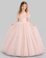 Blush Pink Ball Gown Girls Pageant Dresses Pose