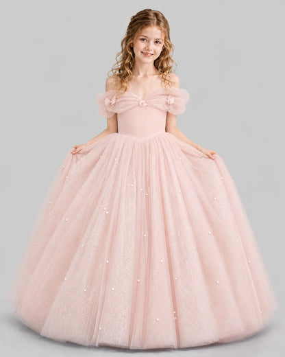 Blush Pink Ball Gown Girls Pageant Dresses Pose