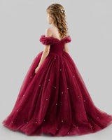Burgundy Ball Gown Girls Pageant Dresses Back
