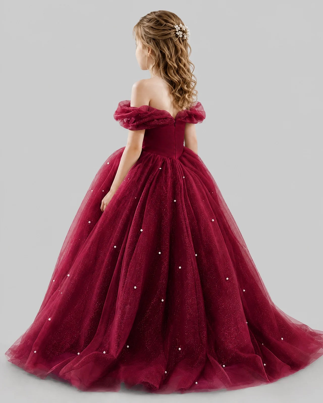 Burgundy Ball Gown Girls Pageant Dresses Back