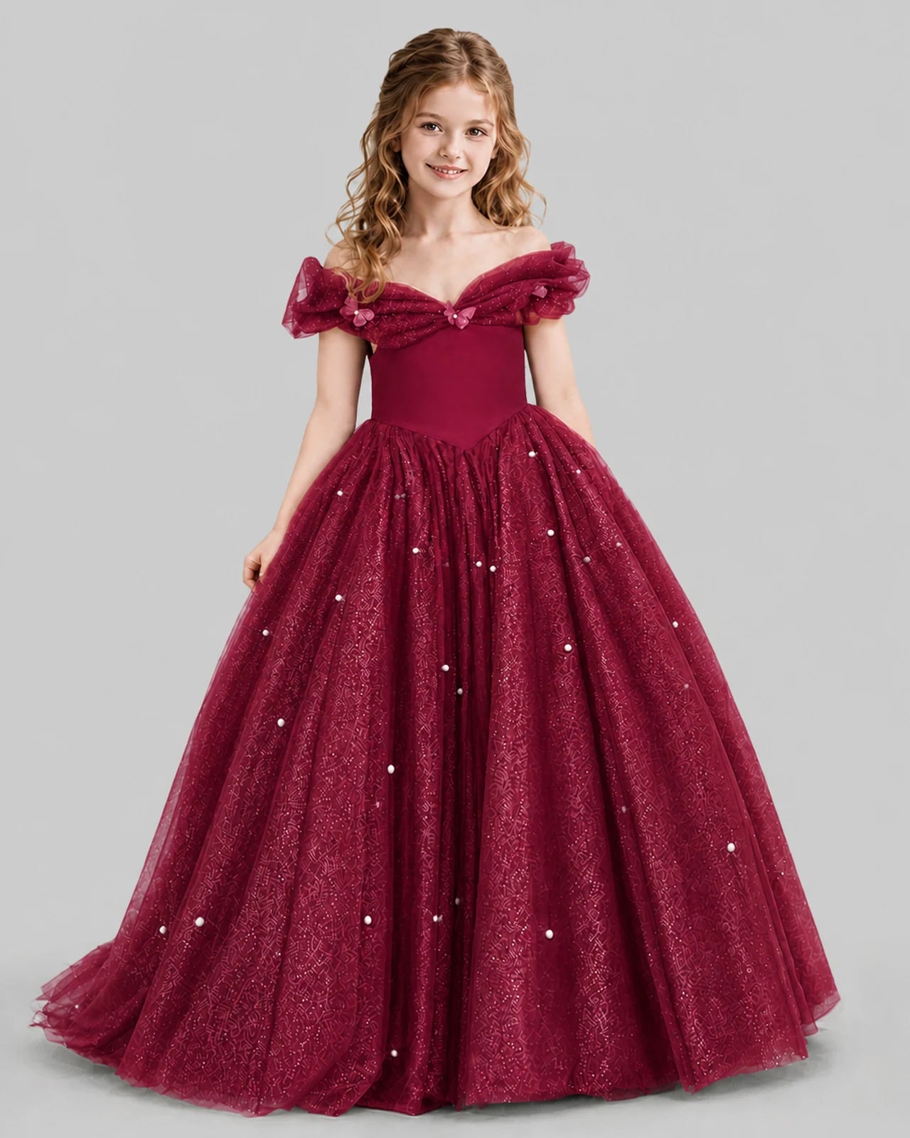 Burgundy Ball Gown Girls Pageant Dresses Front