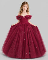 Burgundy Ball Gown Girls Pageant Dresses Pose