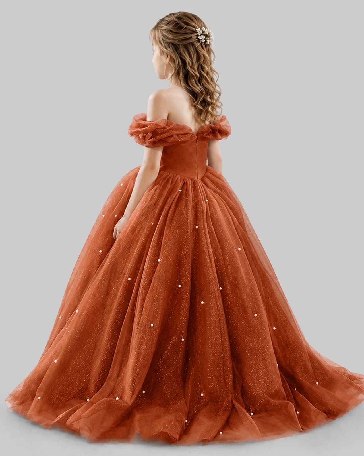 Burnt Orange Ball Gown Girls Pageant Dresses Back