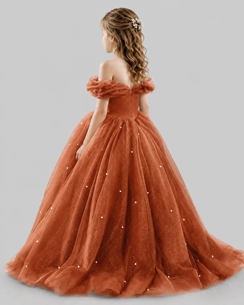 Burnt Orange Ball Gown Girls Pageant Dresses Back