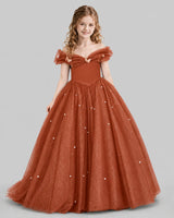Burnt Orange Ball Gown Girls Pageant Dresses Front
