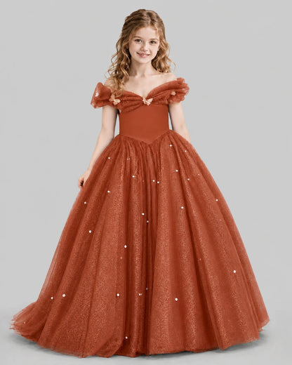 Burnt Orange Ball Gown Girls Pageant Dresses Front