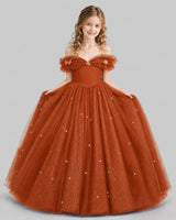 Burnt Orange Ball Gown Girls Pageant Dresses Pose