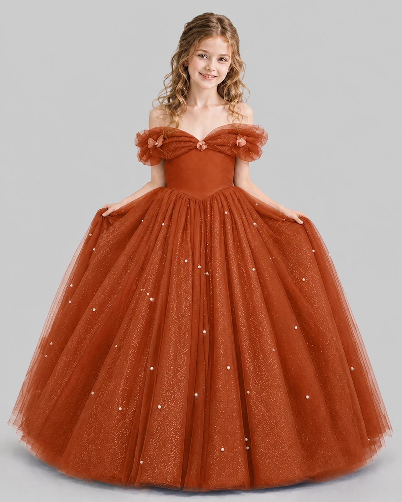 Burnt Orange Ball Gown Girls Pageant Dresses Pose