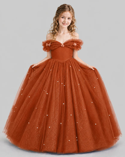 Burnt Orange Ball Gown Girls Pageant Dresses Pose