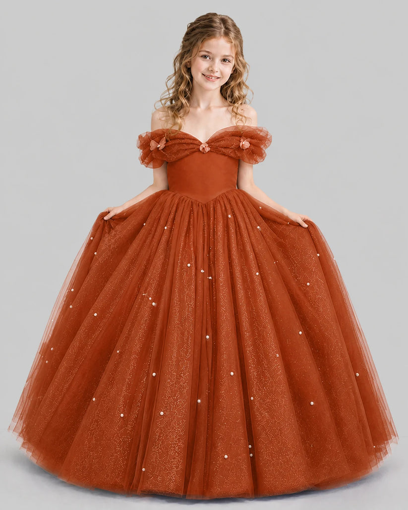 Burnt Orange Ball Gown Girls Pageant Dresses Pose