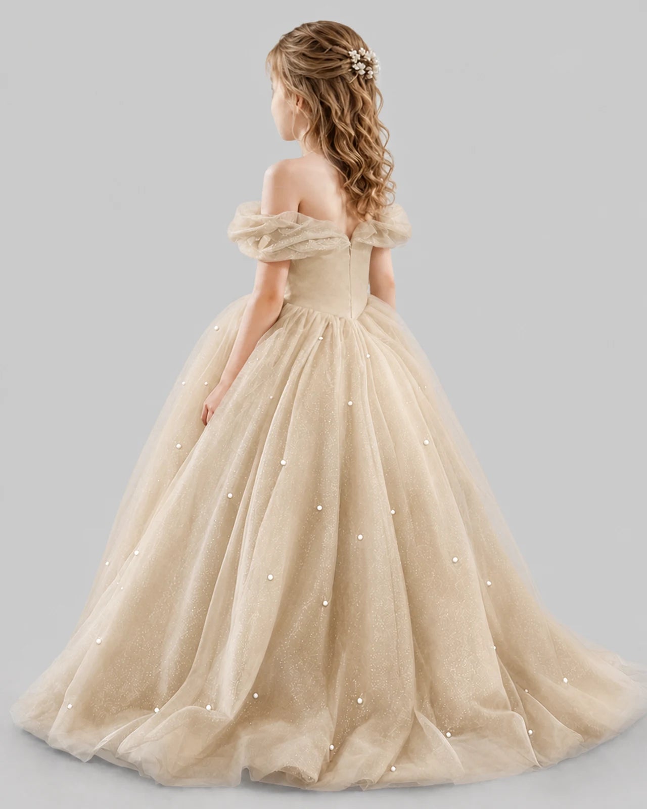 Champagne Ball Gown Girls Pageant Dresses Back
