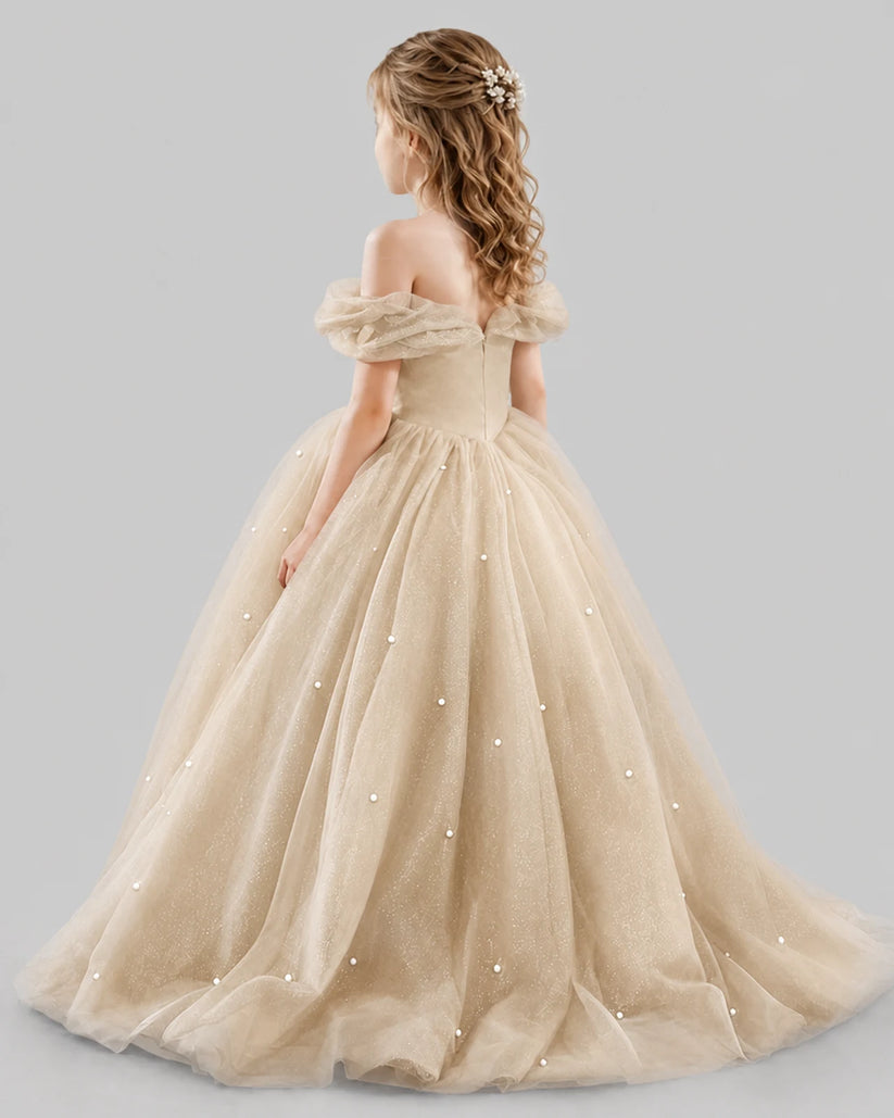 Champagne Ball Gown Girls Pageant Dresses Back