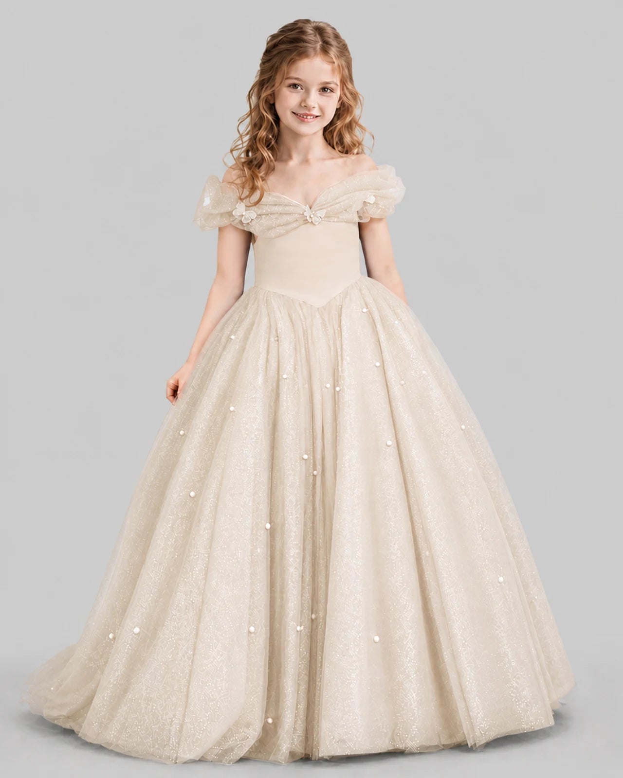 Champagne Ball Gown Girls Pageant Dresses Front