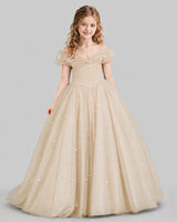 Champagne Ball Gown Girls Pageant Dresses Front