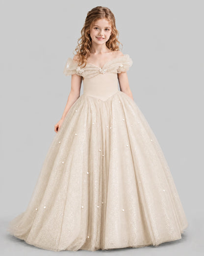 Champagne Ball Gown Girls Pageant Dresses Front