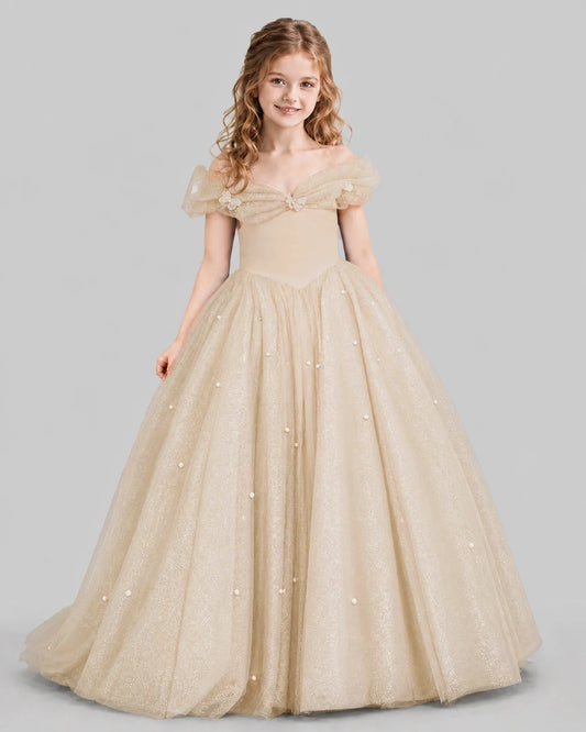 Champagne Ball Gown Girls Pageant Dresses Front