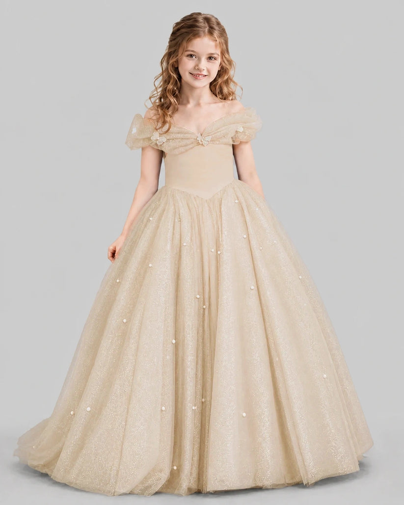 Champagne Ball Gown Girls Pageant Dresses Front