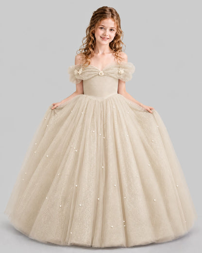 Champagne Ball Gown Girls Pageant Dresses Pose