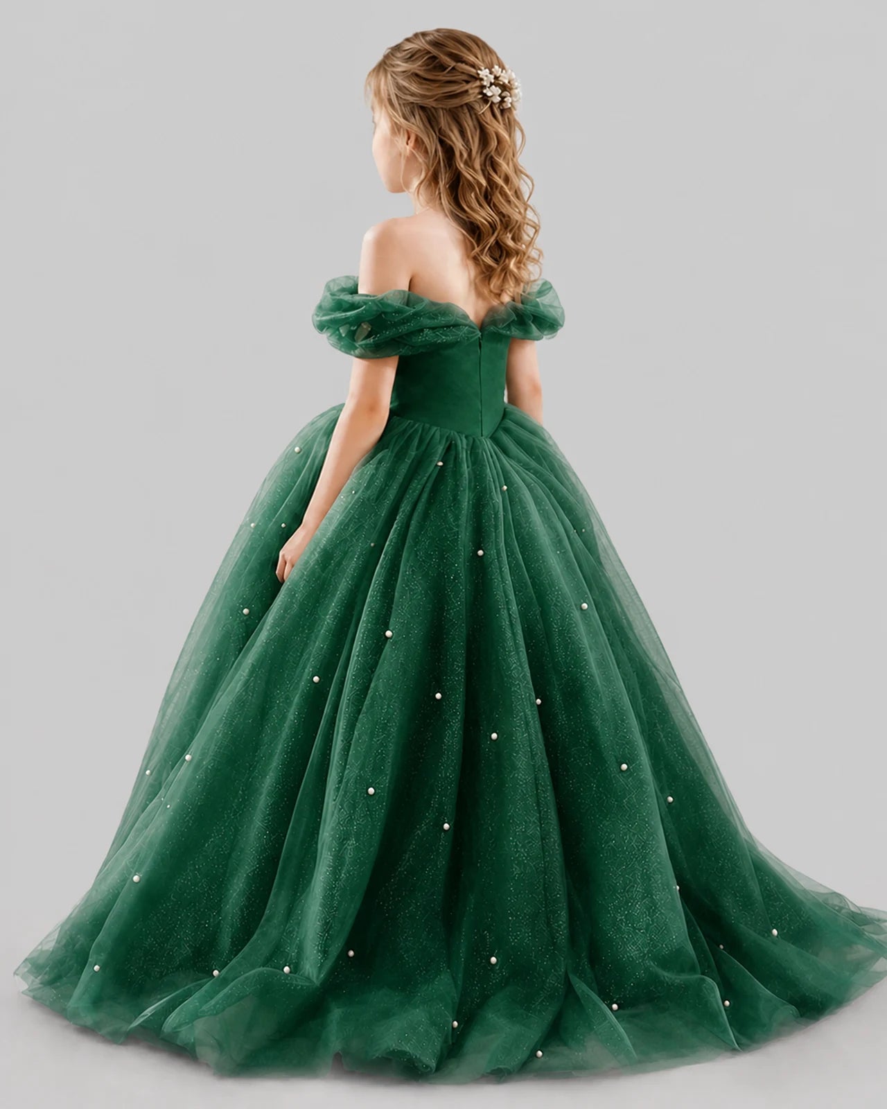 Dark Green Ball Gown Girls Pageant Dresses Back