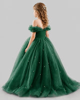 Dark Green Ball Gown Girls Pageant Dresses Back