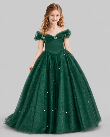 Dark Green Ball Gown Girls Pageant Dresses Front