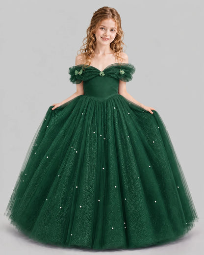 Dark Green Ball Gown Girls Pageant Dresses Pose