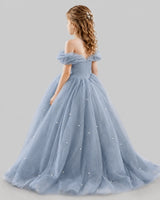 Dusty Blue Ball Gown Girls Pageant Dresses Back
