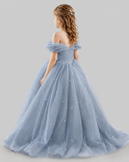 Dusty Blue Ball Gown Girls Pageant Dresses Back