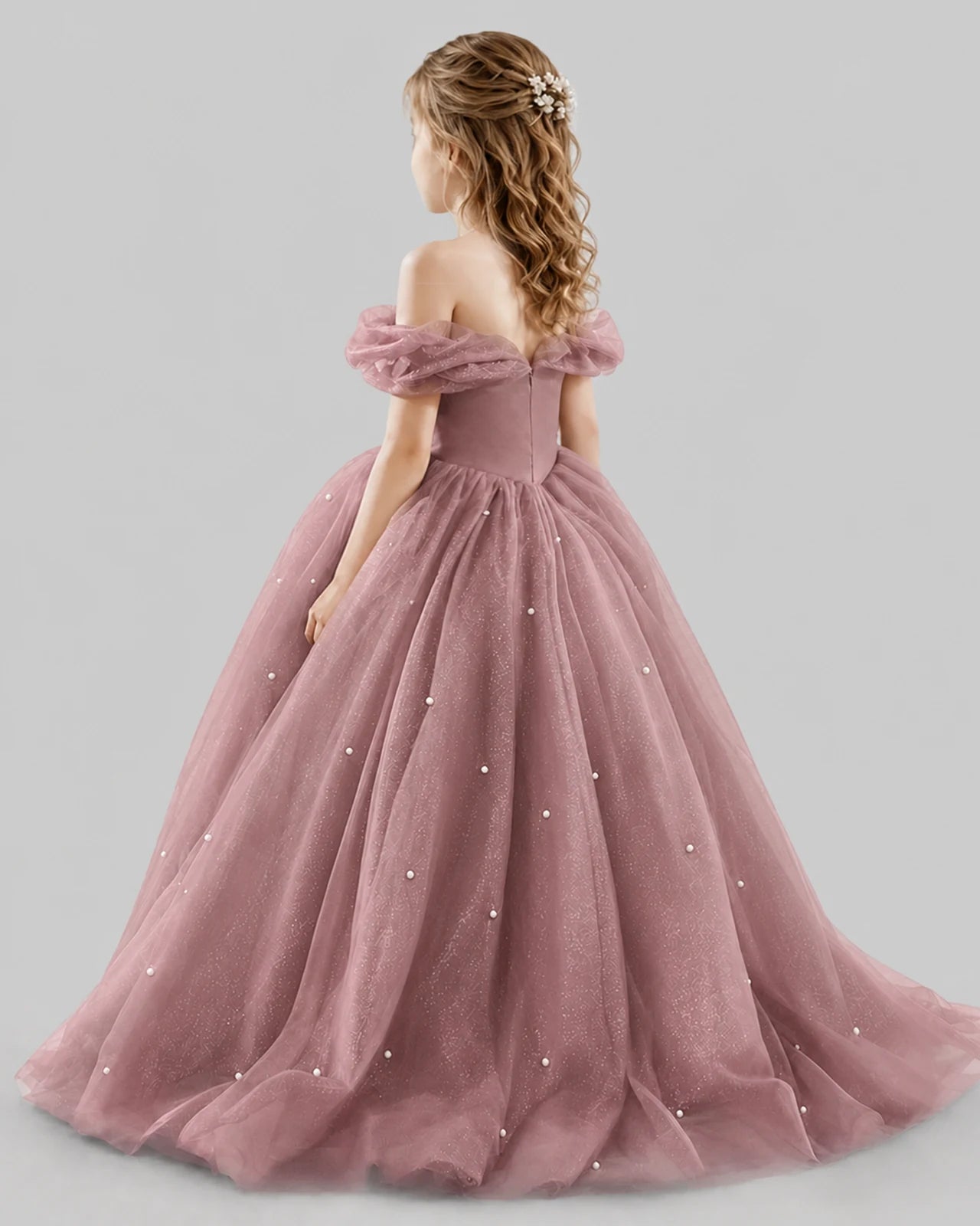 Dusty Rose Ball Gown Girls Pageant Dresses Back