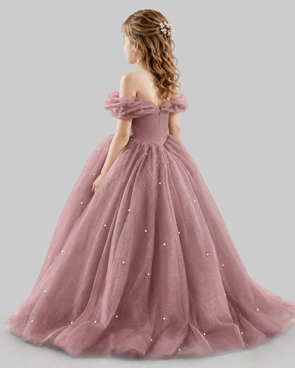 Dusty Rose Ball Gown Girls Pageant Dresses Back