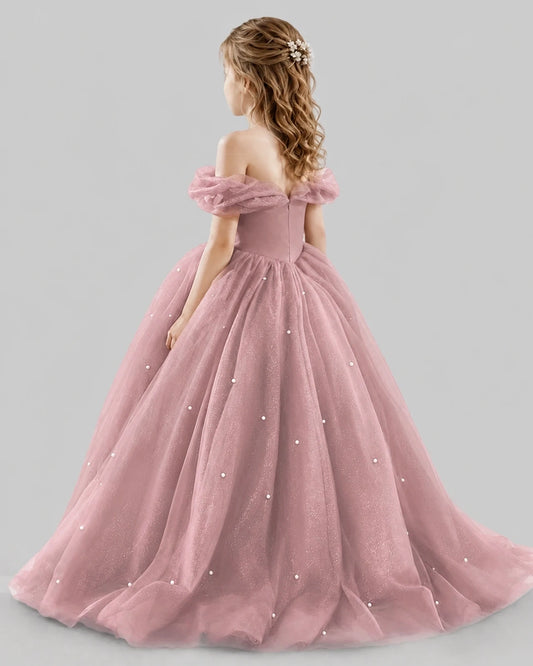 Dusty Rose Ball Gown Girls Pageant Dresses Back