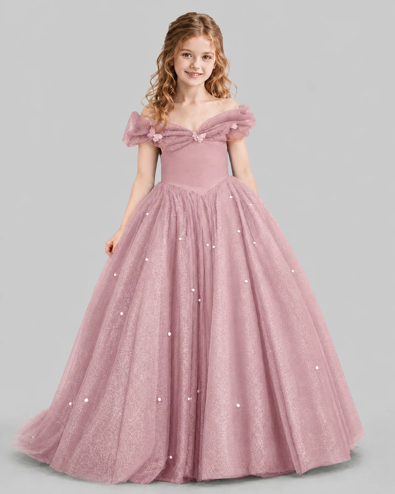 Dusty Rose Ball Gown Girls Pageant Dresses Front