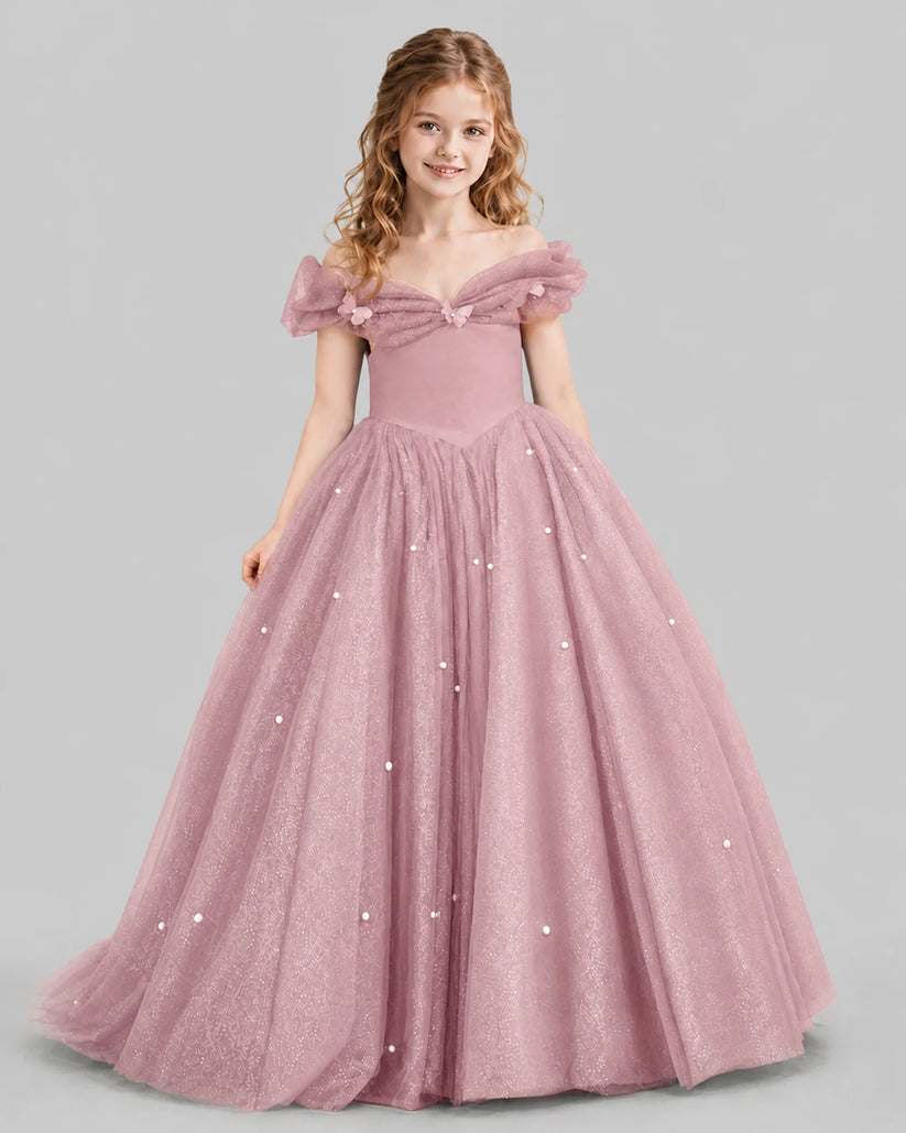 Dusty Rose Ball Gown Girls Pageant Dresses Front