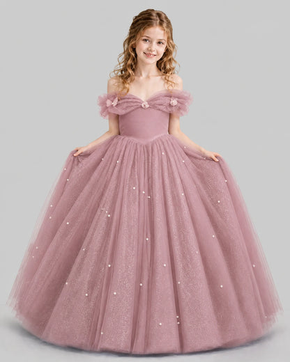 Dusty Rose Ball Gown Girls Pageant Dresses Pose