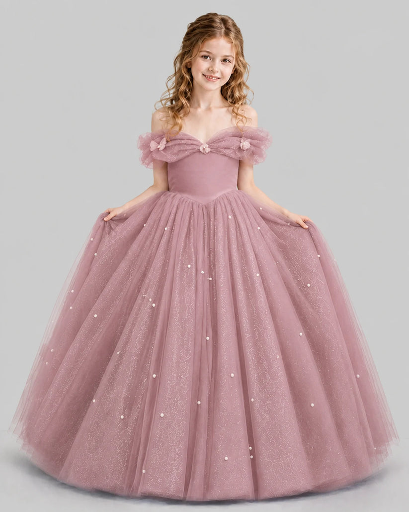 Dusty Rose Ball Gown Girls Pageant Dresses Pose